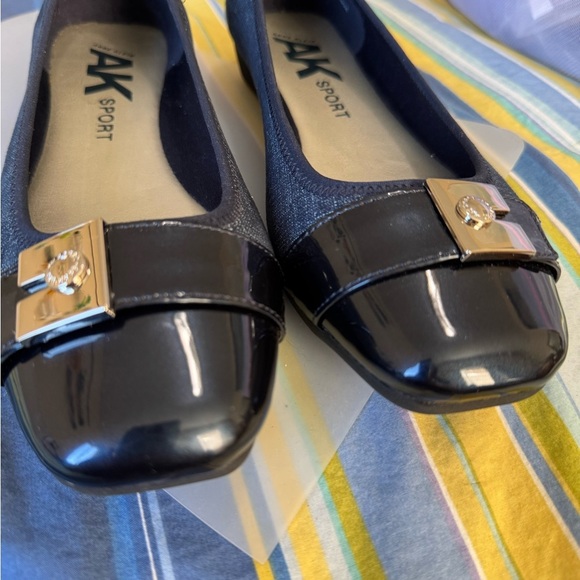 Anne Klein Sport Blue Flats with Gold Buckle - Picture 2 of 11